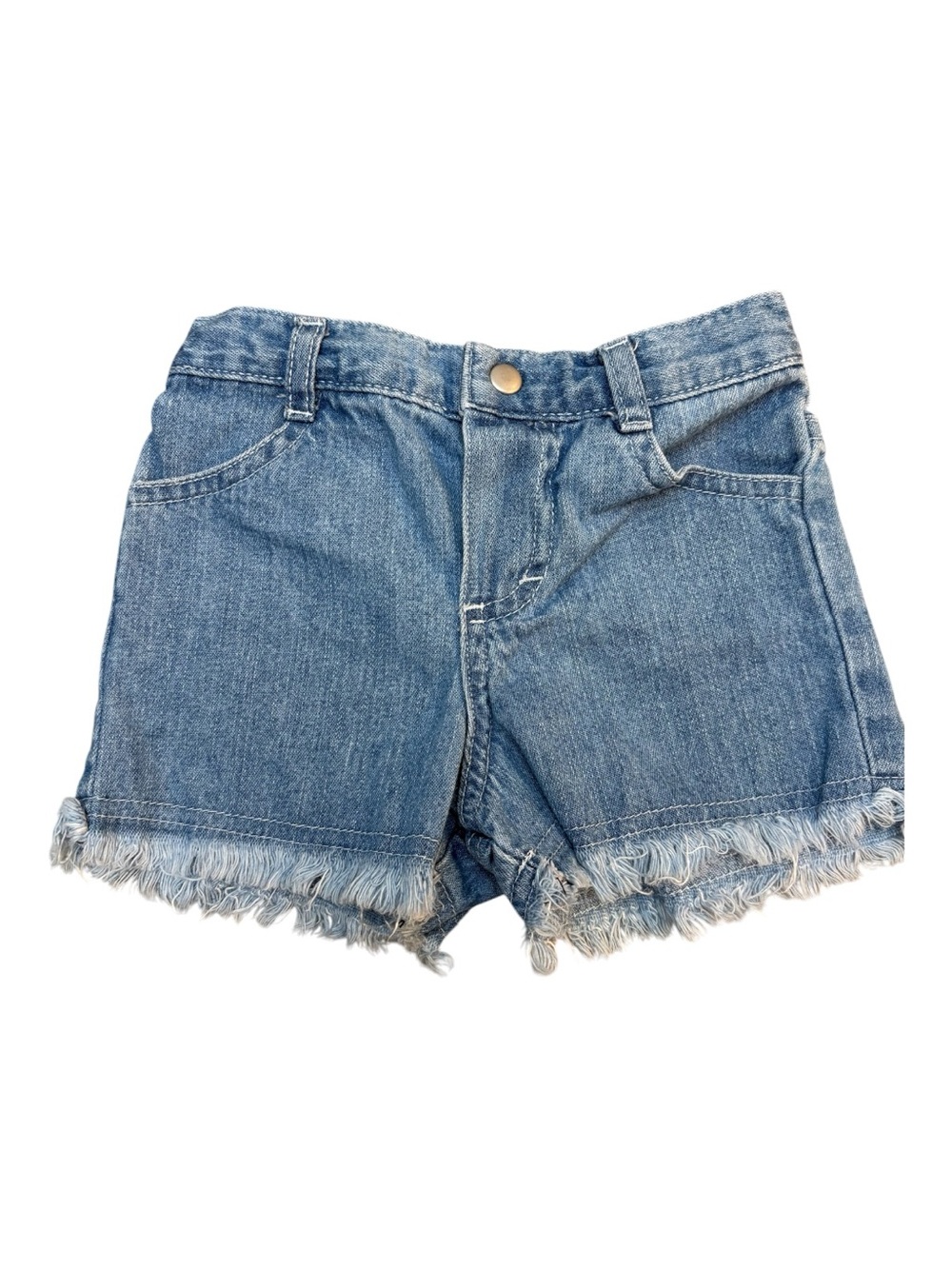 VTG 90s Y2K Koala Kids Baby Girl Fringed Denim Shorts 12 Months Blue Cotton EUC